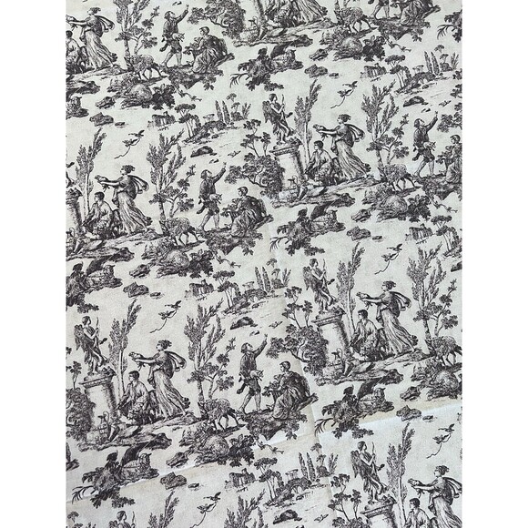 Vintage Toile Tablecloth Handmade Gray & White - Picture 2 of 8